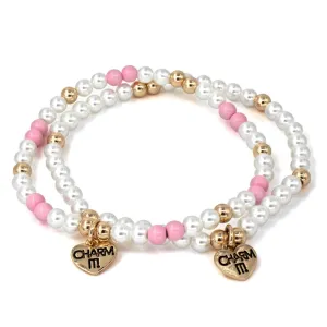 Charm It Bead Stretch Bracelet 4mm Gold Pearl Set