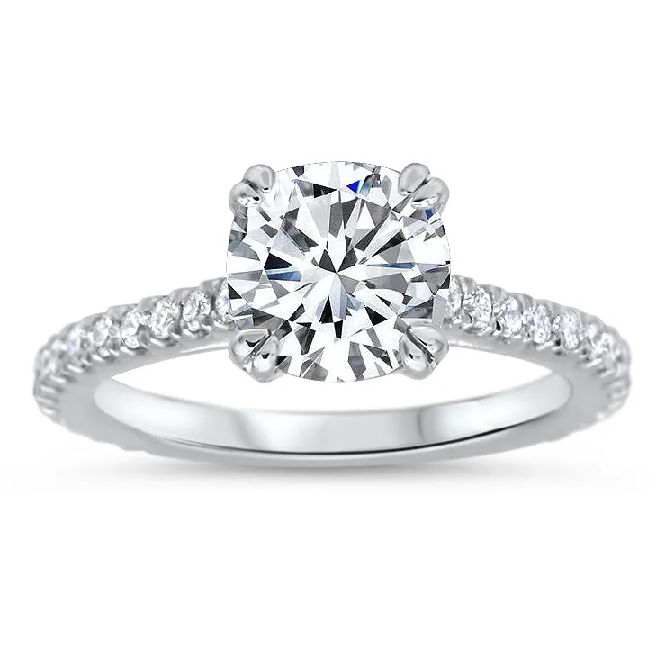 Classic Cathedral Cushion Cut Engagement Ring with Diamond Accents – Moissanite or Lab-Grown Diamond in Gold or Platinum - Vienna
