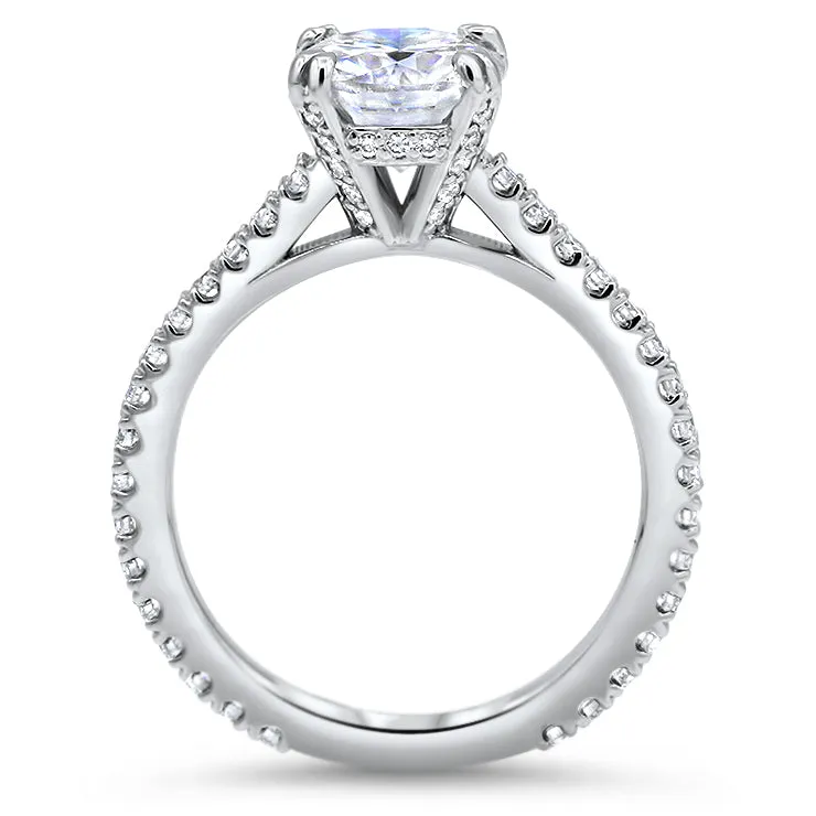 Classic Cathedral Cushion Cut Engagement Ring with Diamond Accents – Moissanite or Lab-Grown Diamond in Gold or Platinum - Vienna