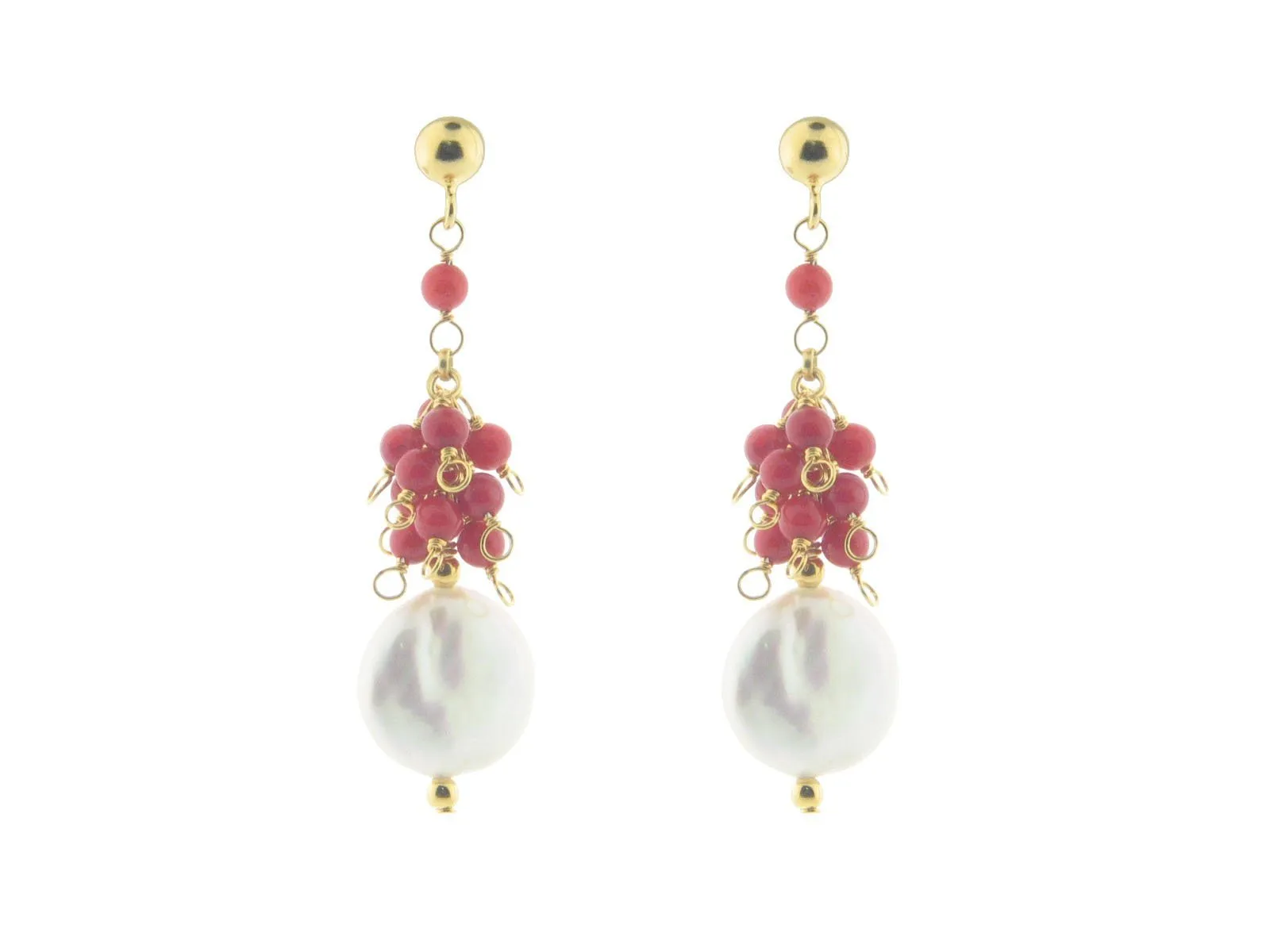 Clustered Pearls & Coral Earrings