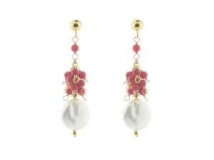 Clustered Pearls & Coral Earrings
