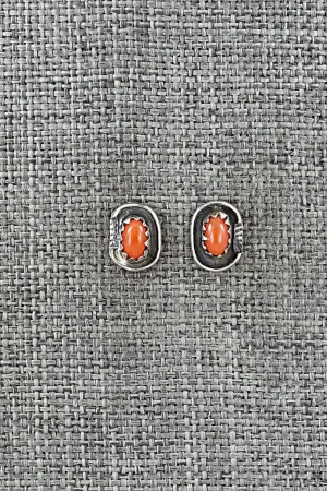 Coral & Sterling Silver Earrings - Roselene Joe