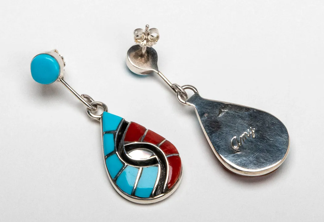 Coral and Turquoise Double Hummingbird Earrings