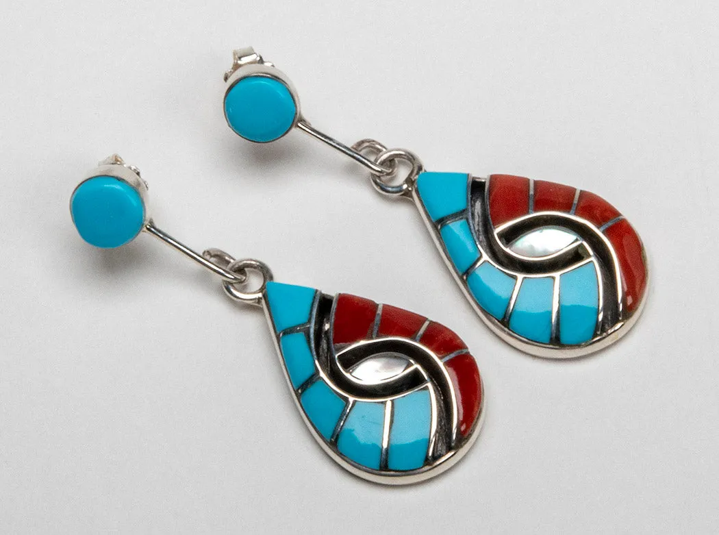 Coral and Turquoise Double Hummingbird Earrings