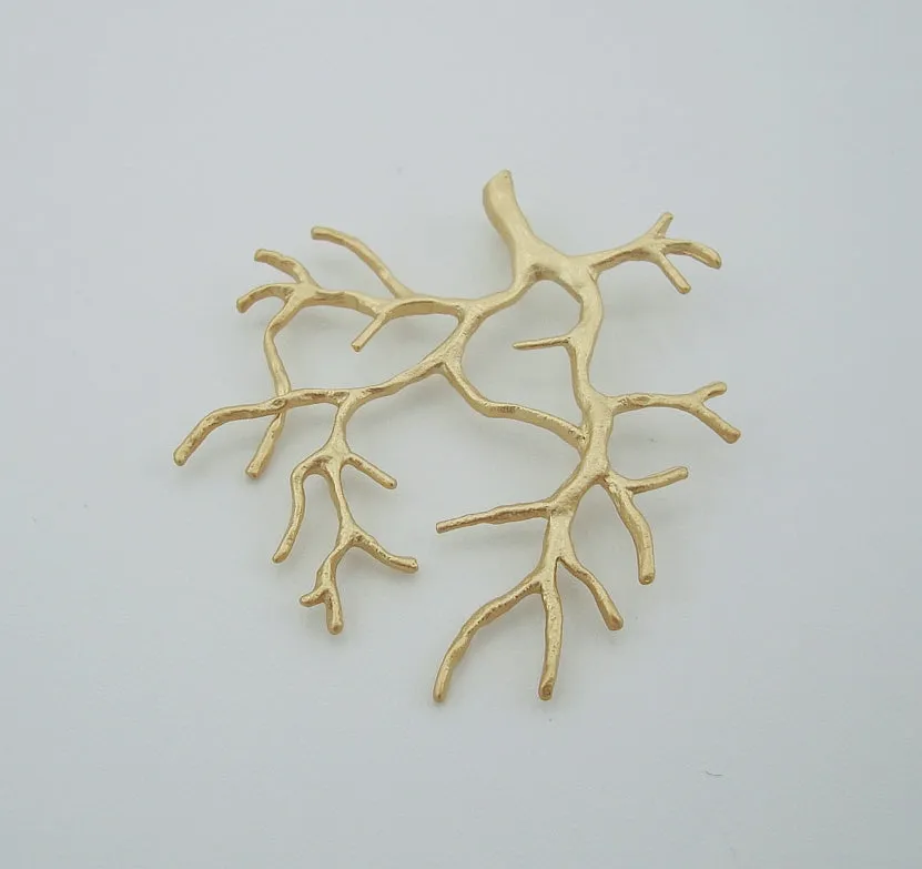 Coral Branch Pendant Brass Tree Leaf Jewelry Making 2 pcs.