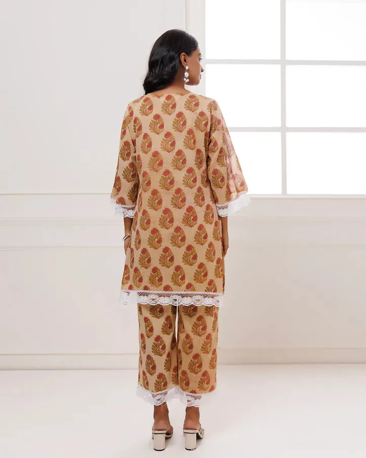 Coral Cotton Block Printed Co-Ord Set