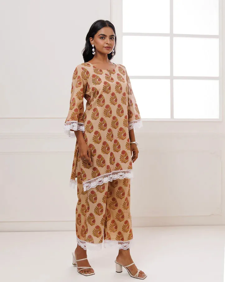 Coral Cotton Block Printed Co-Ord Set