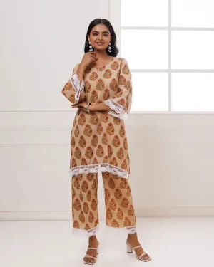 Coral Cotton Block Printed Co-Ord Set