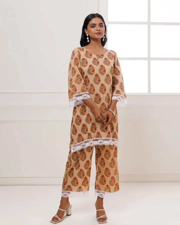 Coral Cotton Block Printed Co-Ord Set