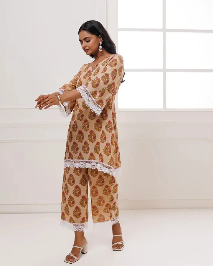 Coral Cotton Block Printed Co-Ord Set