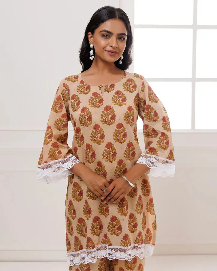 Coral Cotton Block Printed Co-Ord Set