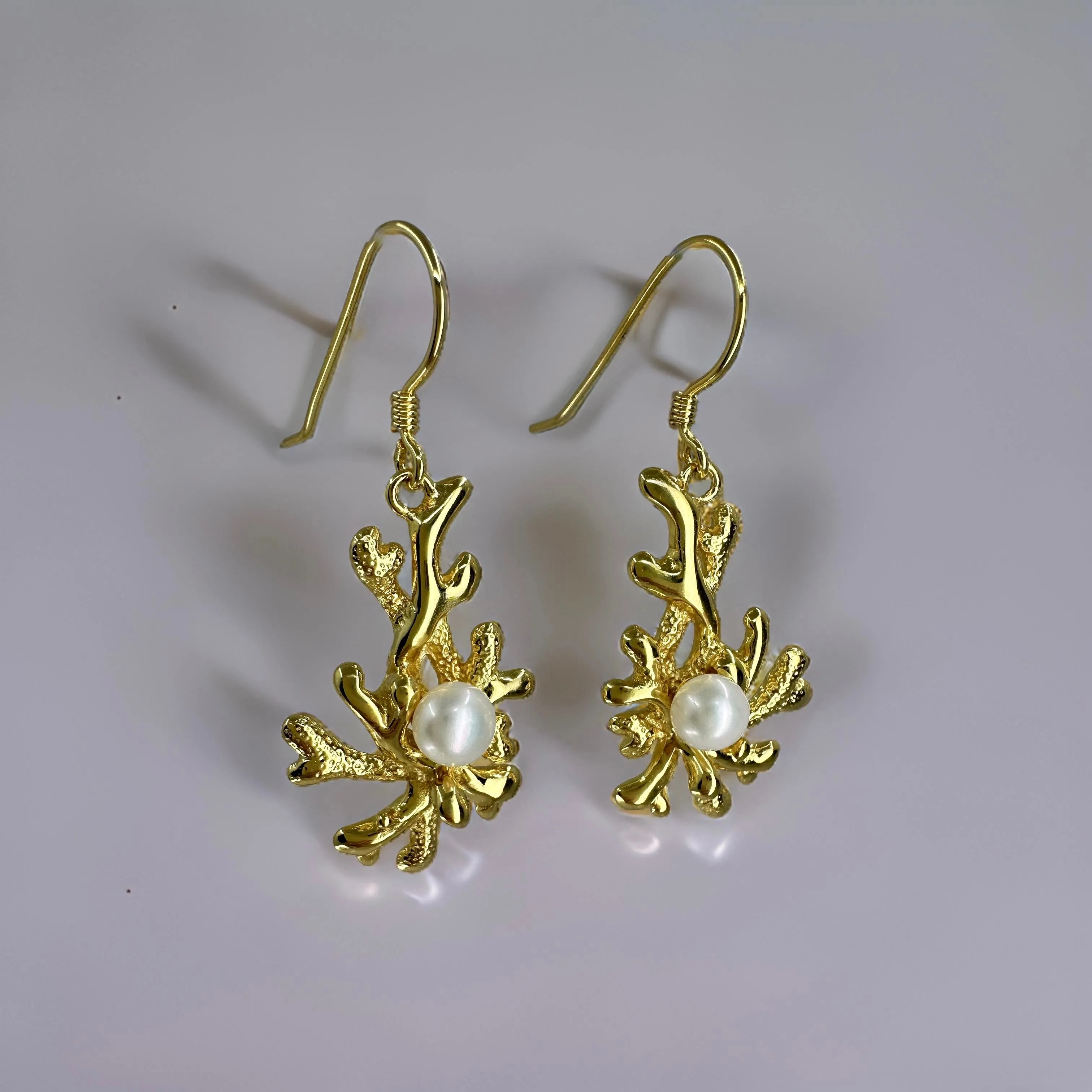 Coral Design Cultured Freshwater Pearl Earrings