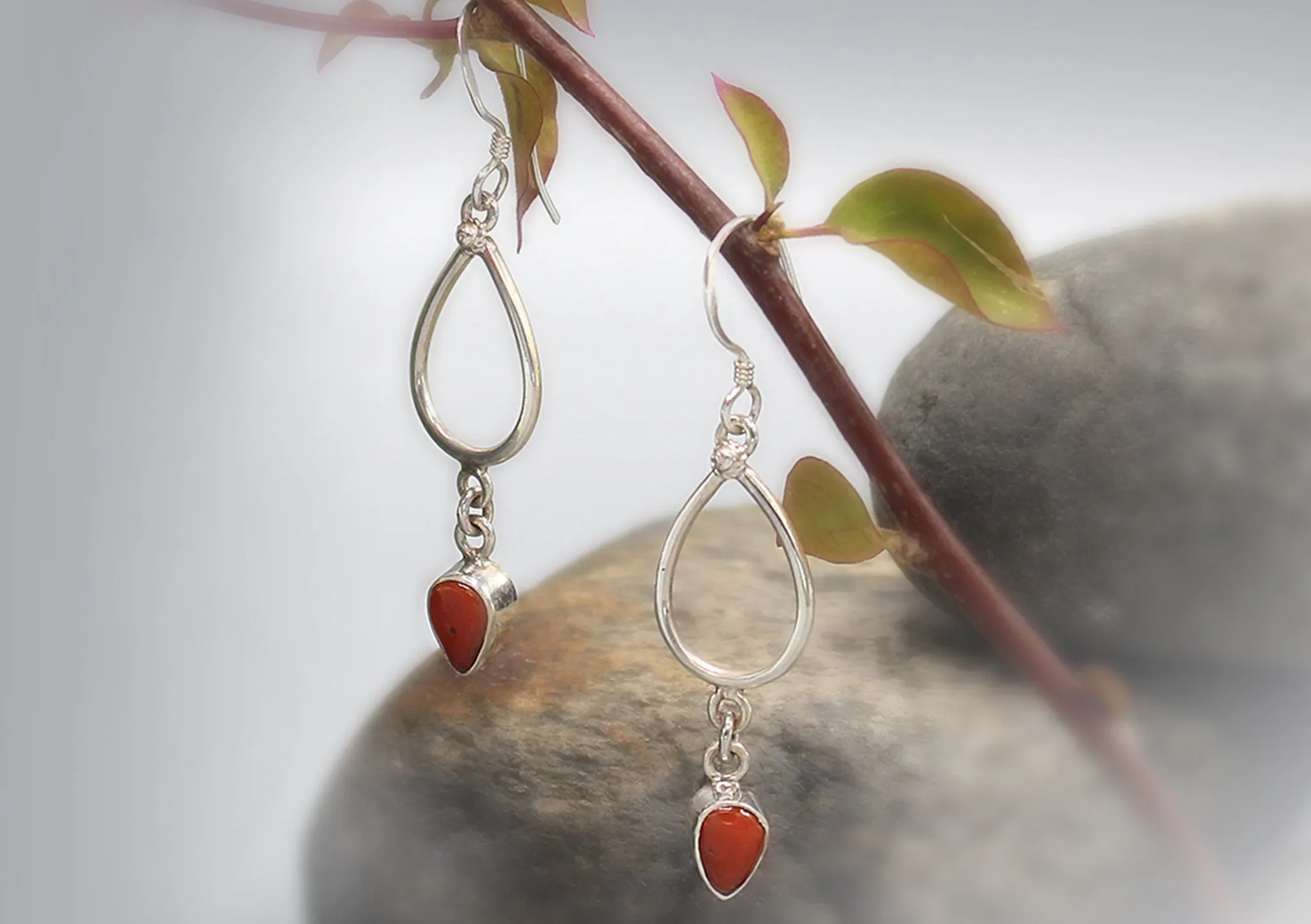Coral Drop Sterling Silver Earrings