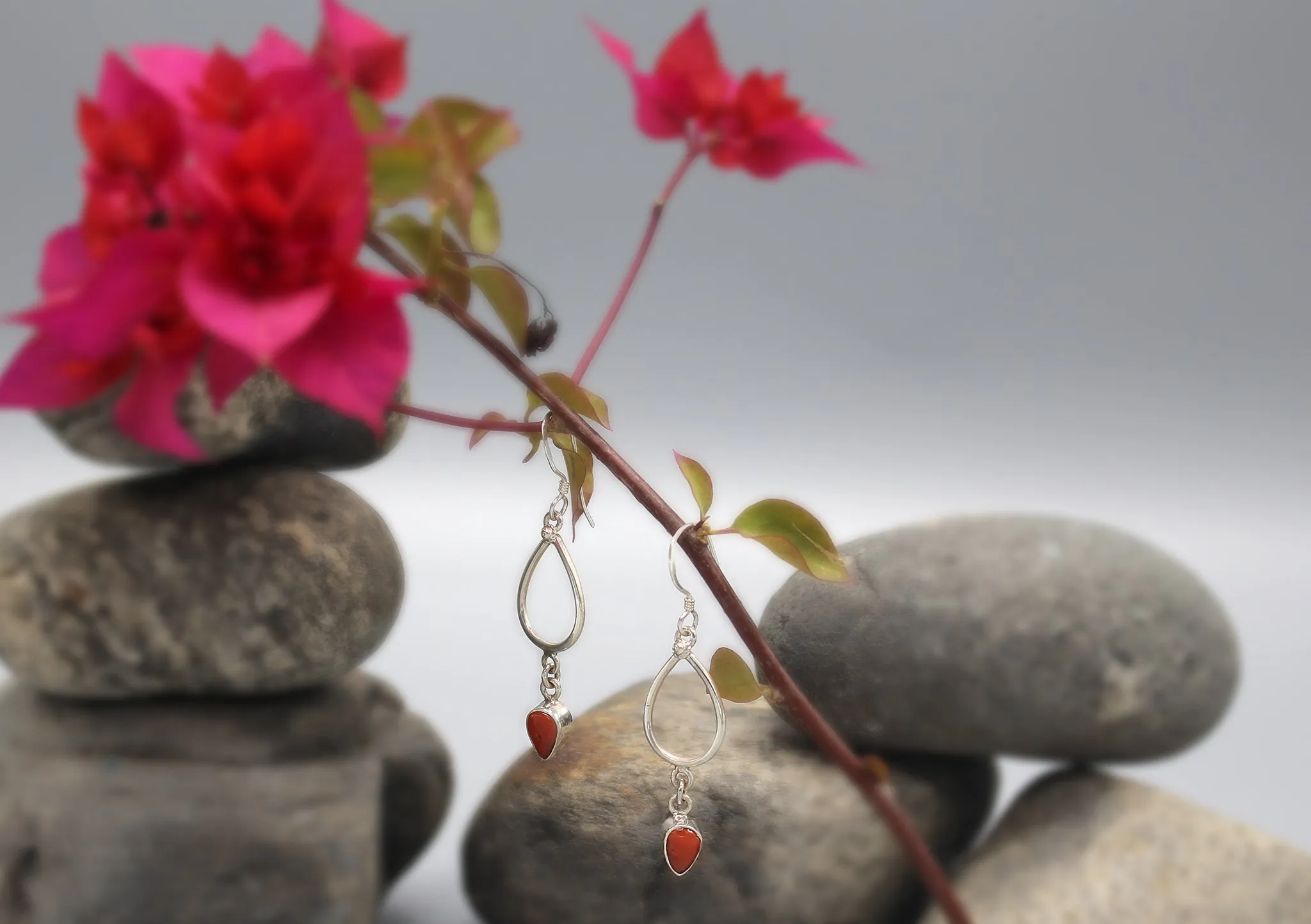 Coral Drop Sterling Silver Earrings