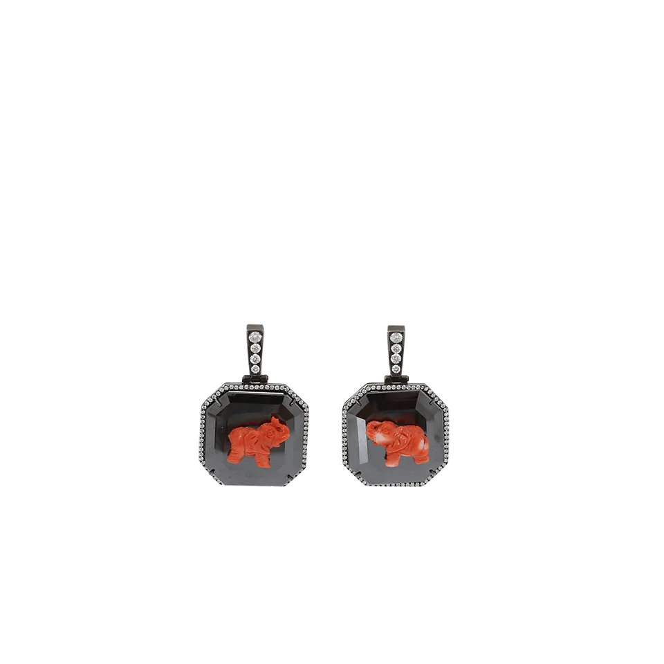 Coral Elephant And Moissanite Earrings
