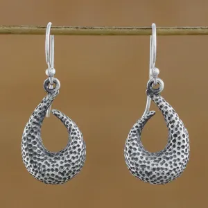 Coral Hooks Textured Sterling Silver Dangle Earrings from Guatemala