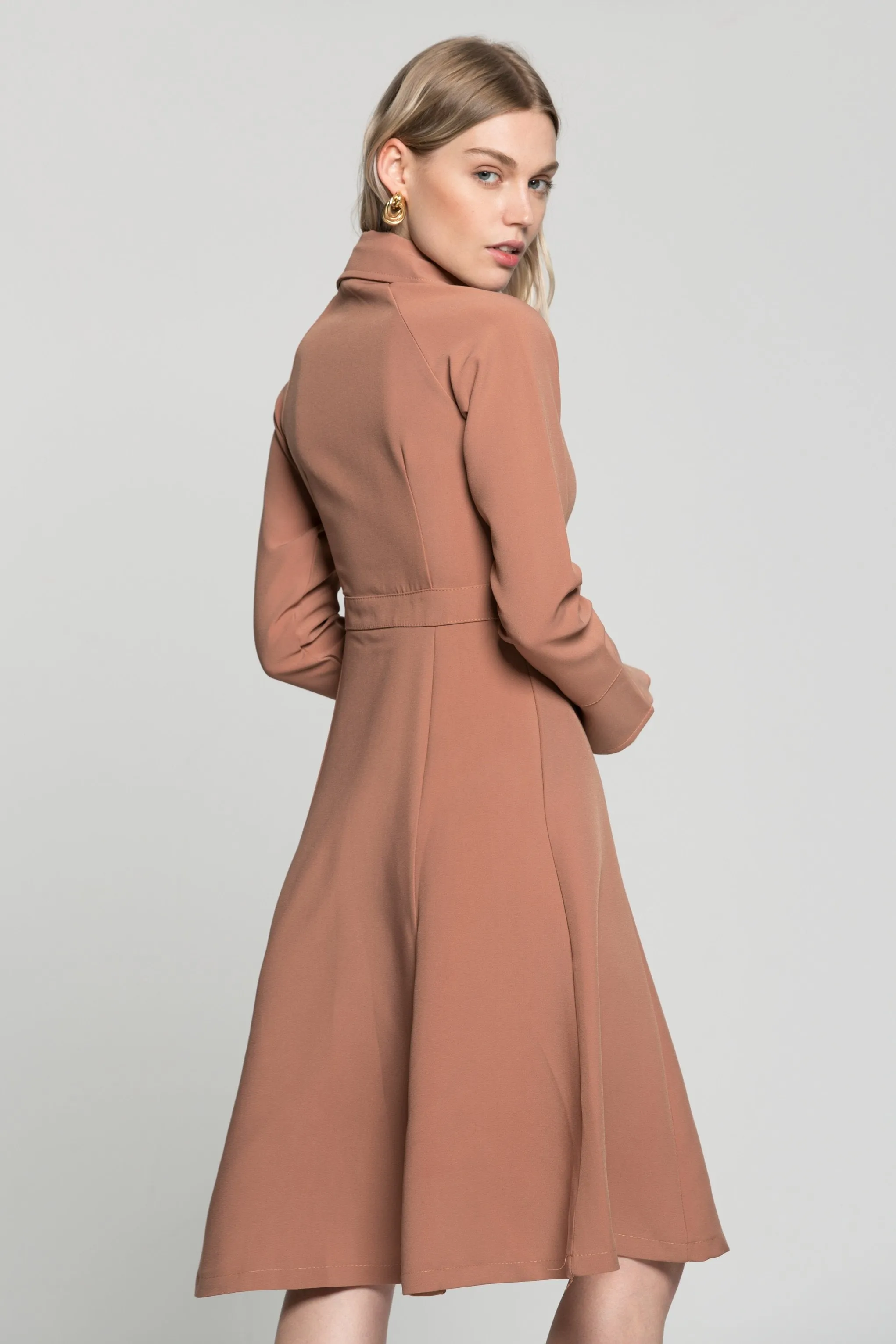 Coral Peach Pleated Midi Dress