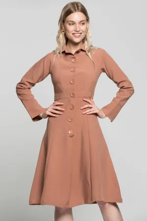 Coral Peach Pleated Midi Dress