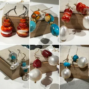 Coral, Pearl & Turquoise Earrings
