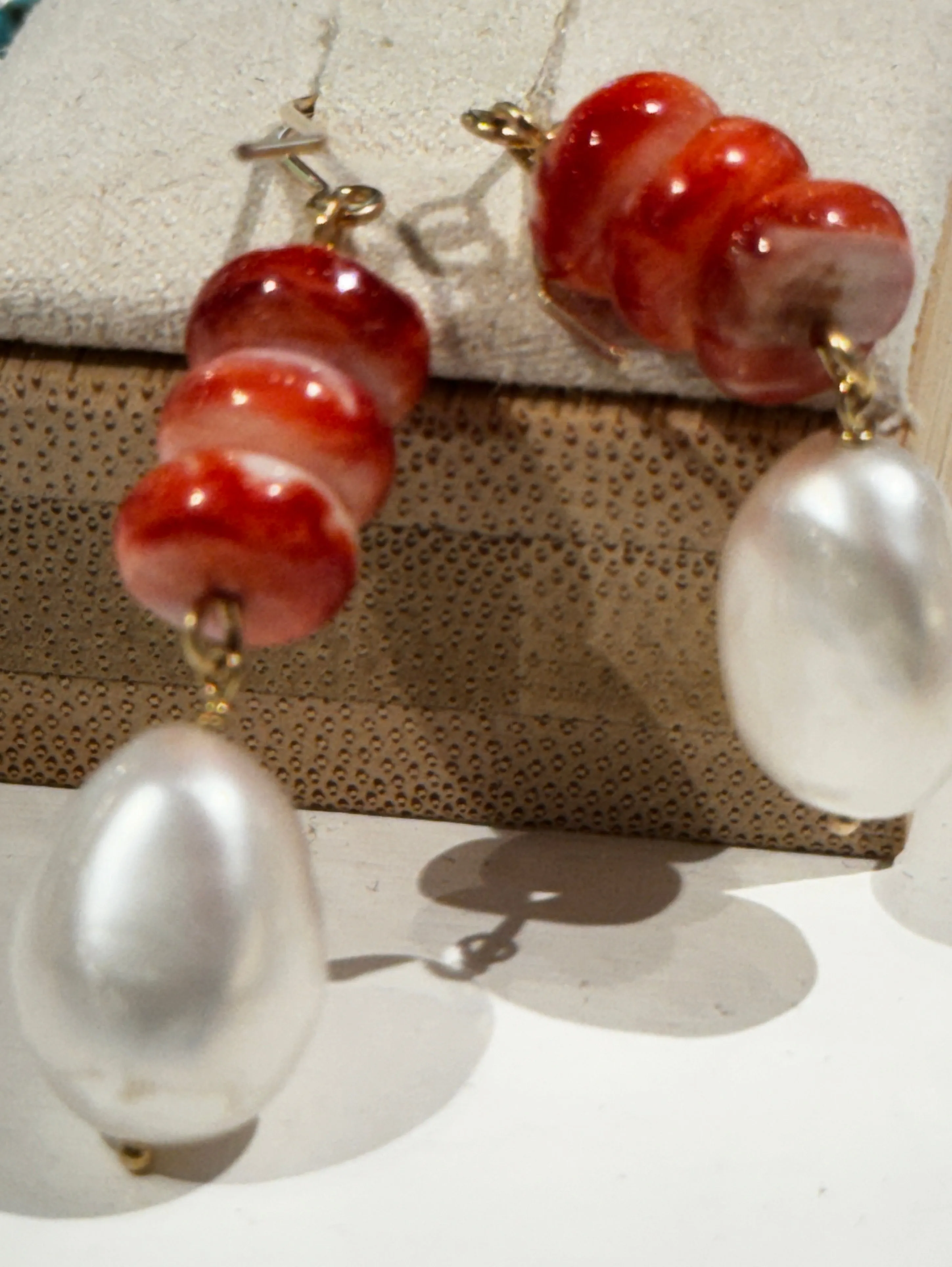 Coral, Pearl & Turquoise Earrings