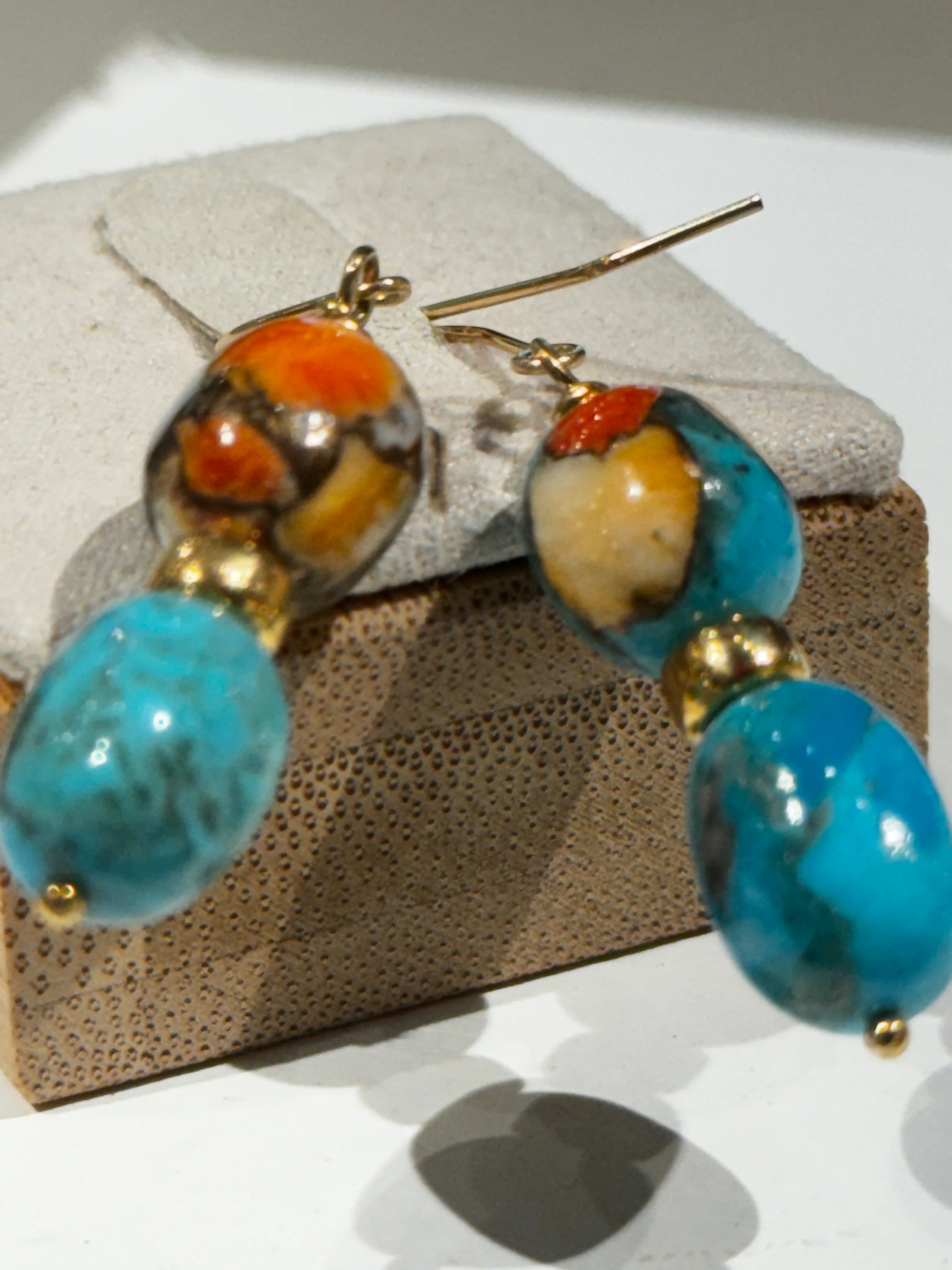 Coral, Pearl & Turquoise Earrings