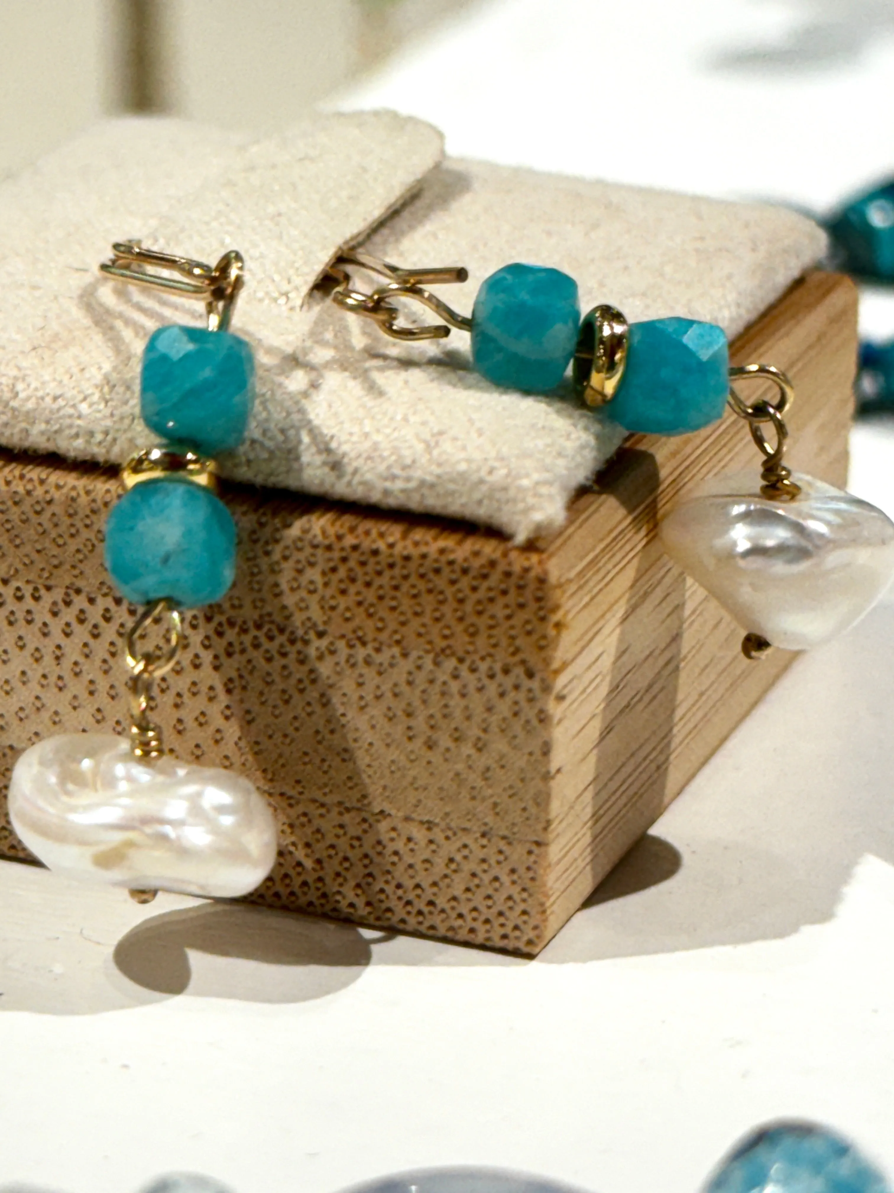 Coral, Pearl & Turquoise Earrings