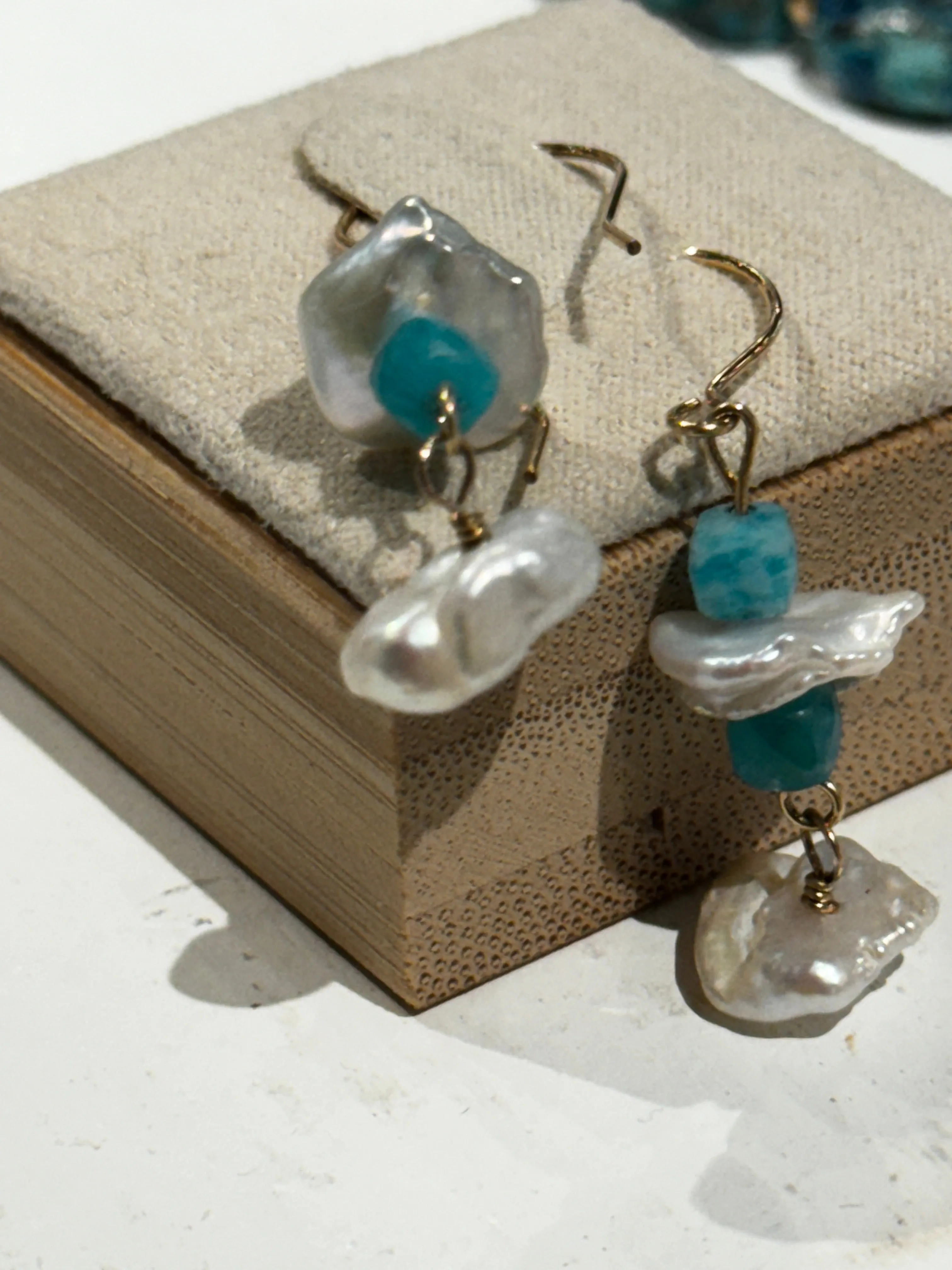 Coral, Pearl & Turquoise Earrings