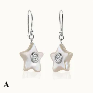 Coral Star Mother of Pearl & Diamond Dangle Earrings