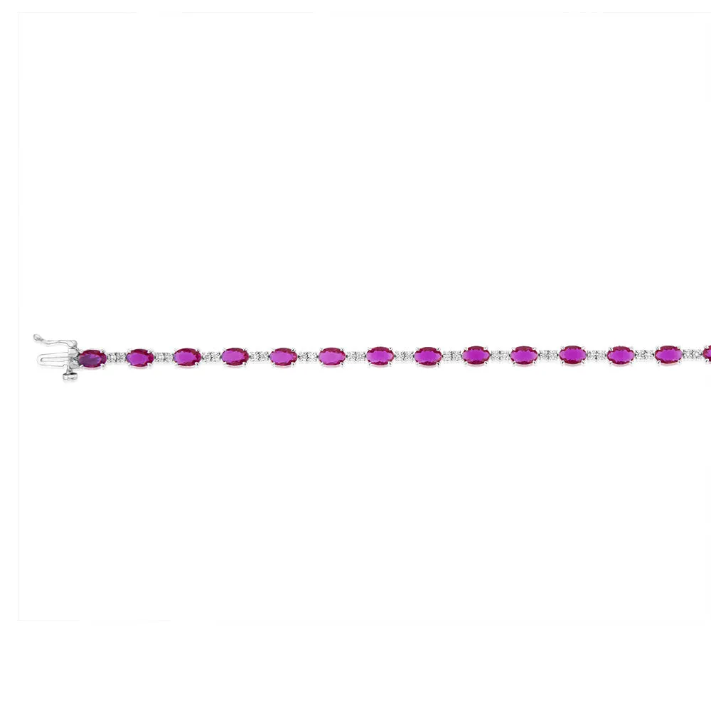 Created Ruby & 34 Natural Diamonds Bracelet Set in Sterling Silver