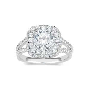 Cushion Double Edge Halo Diamond Engagement Ring with Split Shank