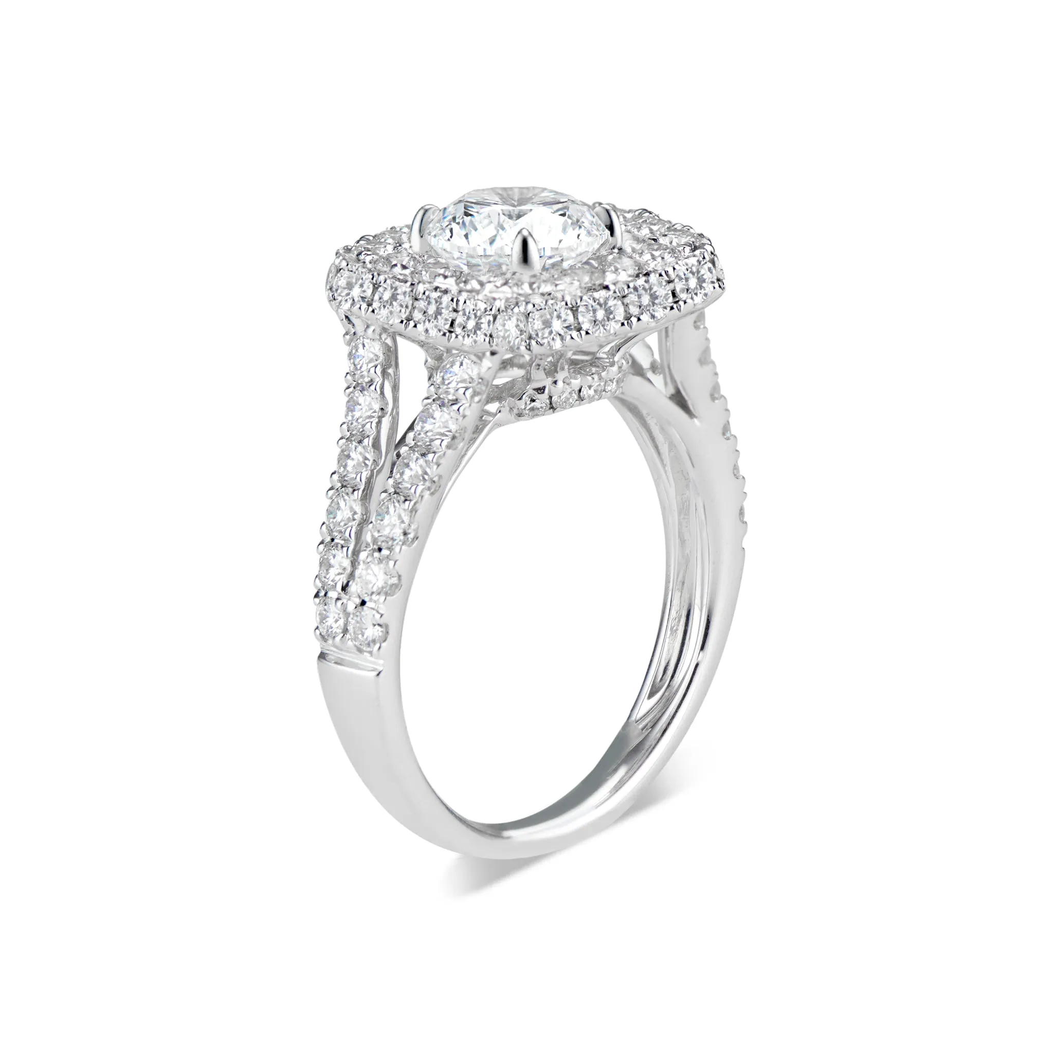 Cushion Double Edge Halo Diamond Engagement Ring with Split Shank