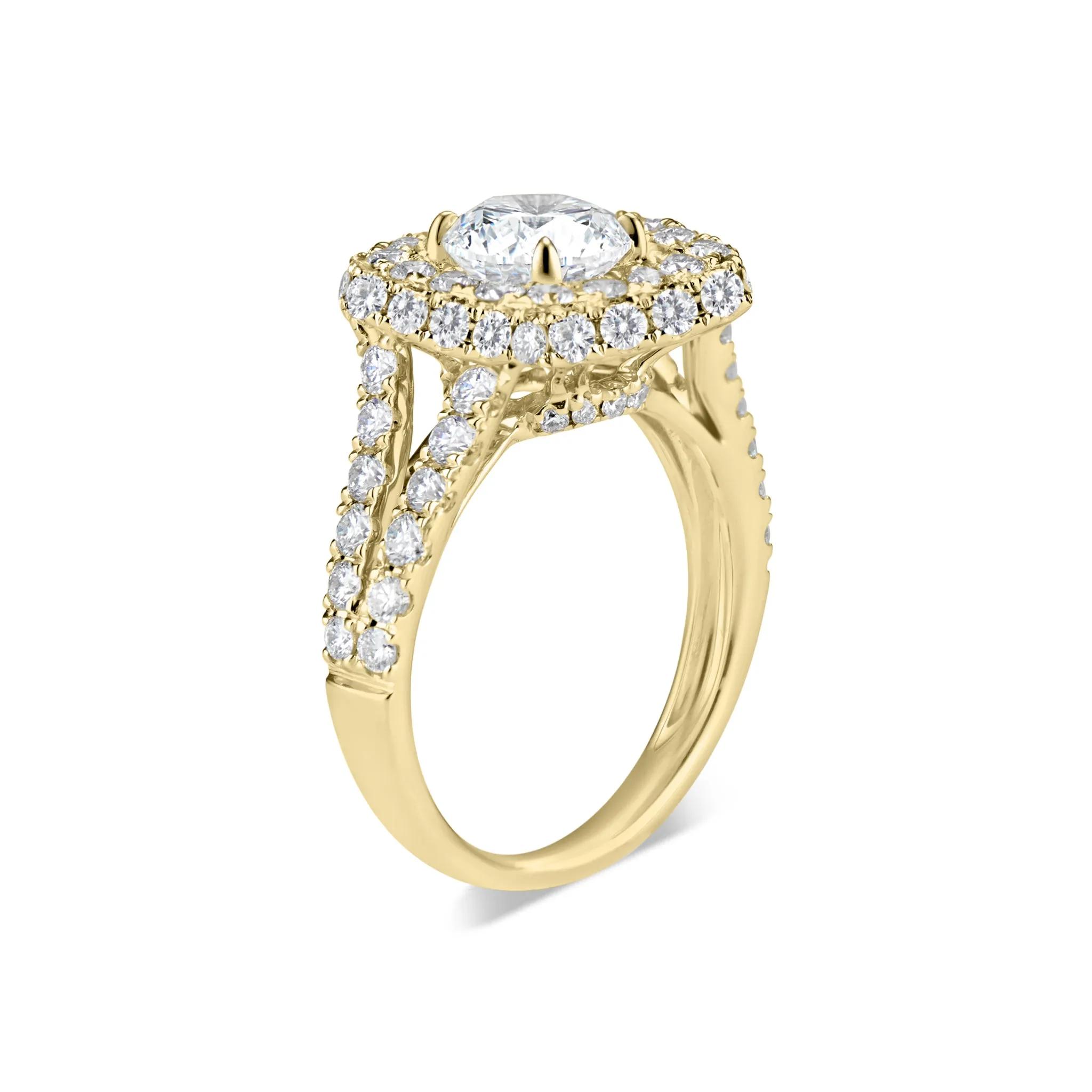 Cushion Double Edge Halo Diamond Engagement Ring with Split Shank