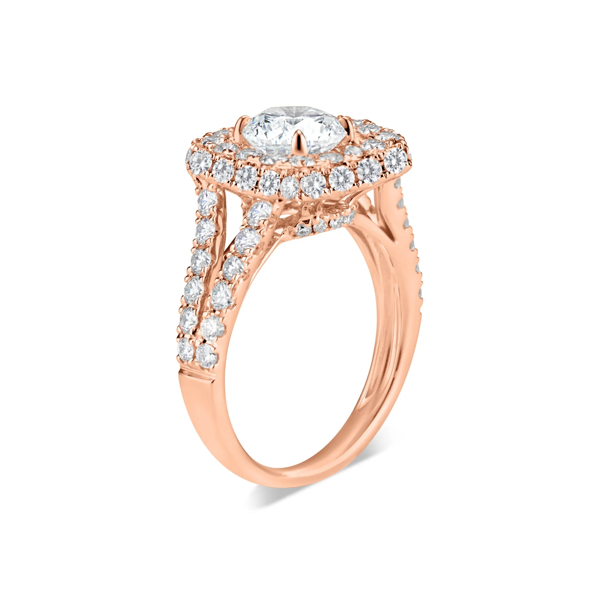 Cushion Double Edge Halo Diamond Engagement Ring with Split Shank