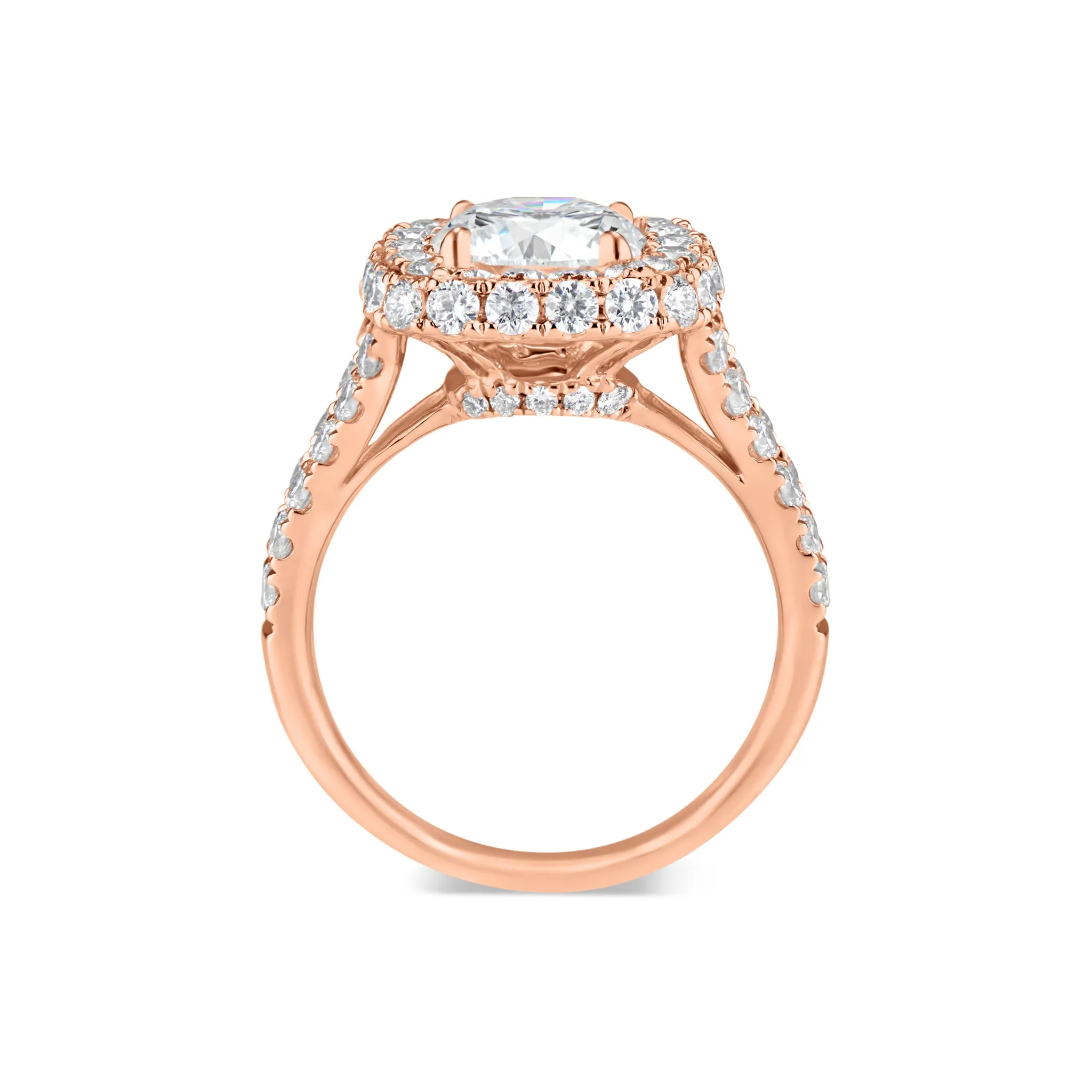 Cushion Double Edge Halo Diamond Engagement Ring with Split Shank