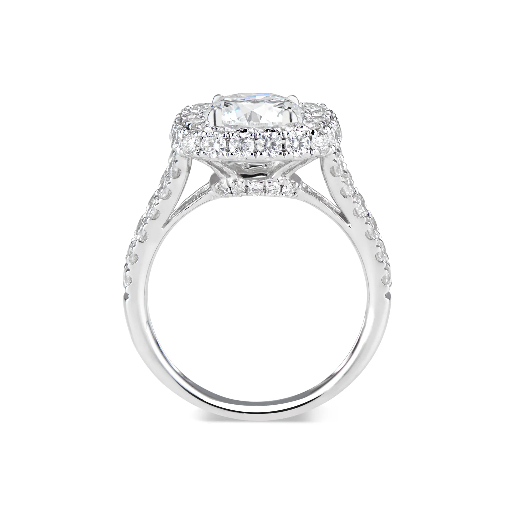 Cushion Double Edge Halo Diamond Engagement Ring with Split Shank