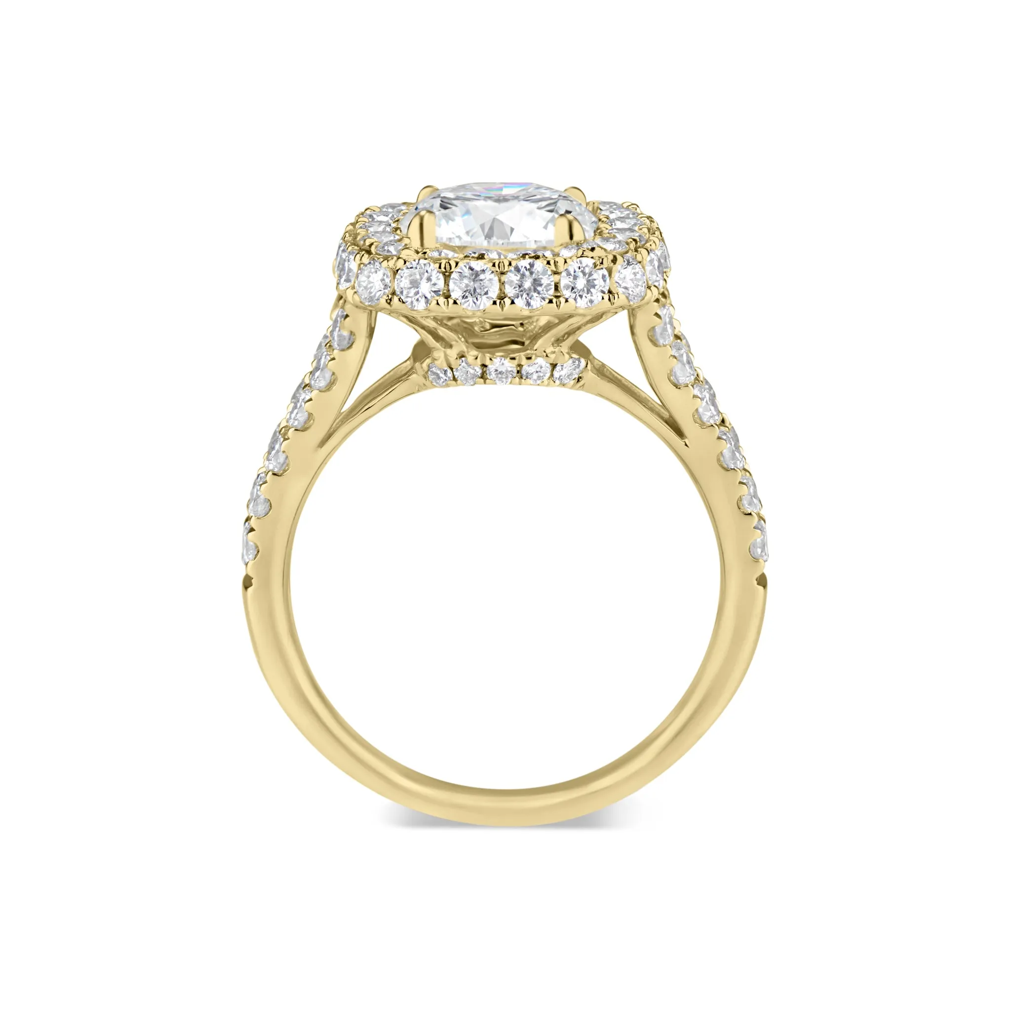 Cushion Double Edge Halo Diamond Engagement Ring with Split Shank