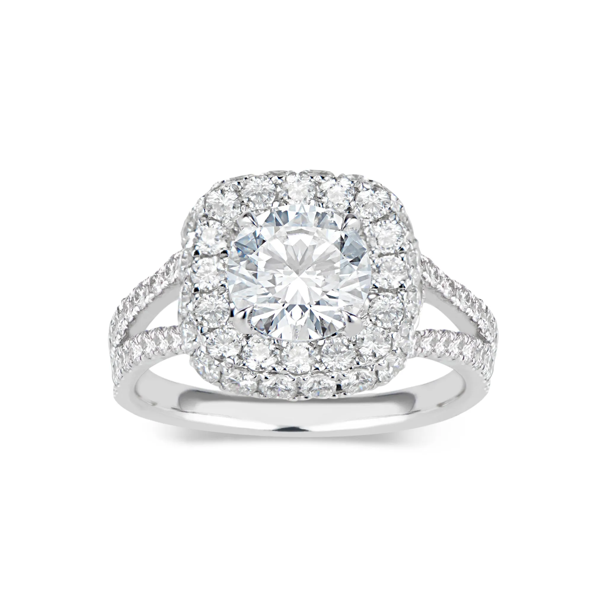 Cushion Double Edge Halo Diamond Engagement Ring with Split Shank