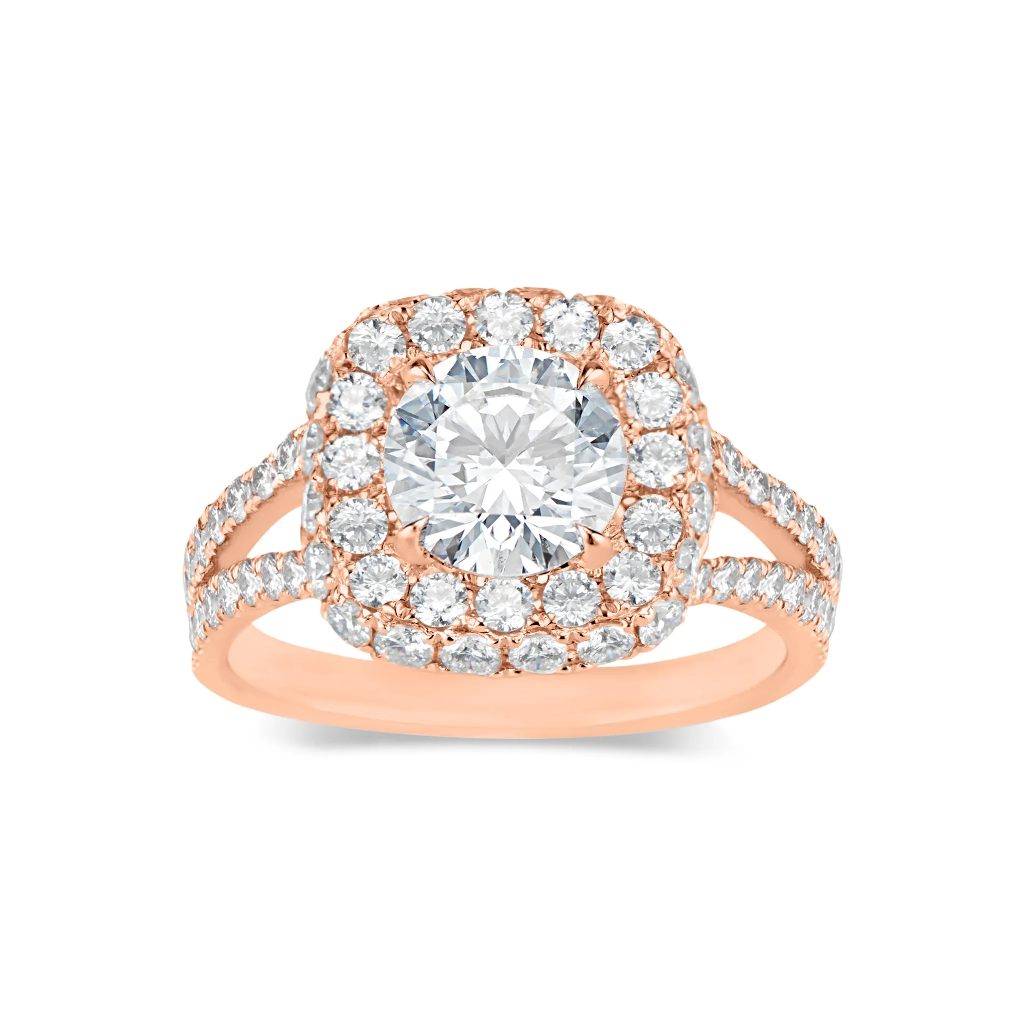 Cushion Double Edge Halo Diamond Engagement Ring with Split Shank