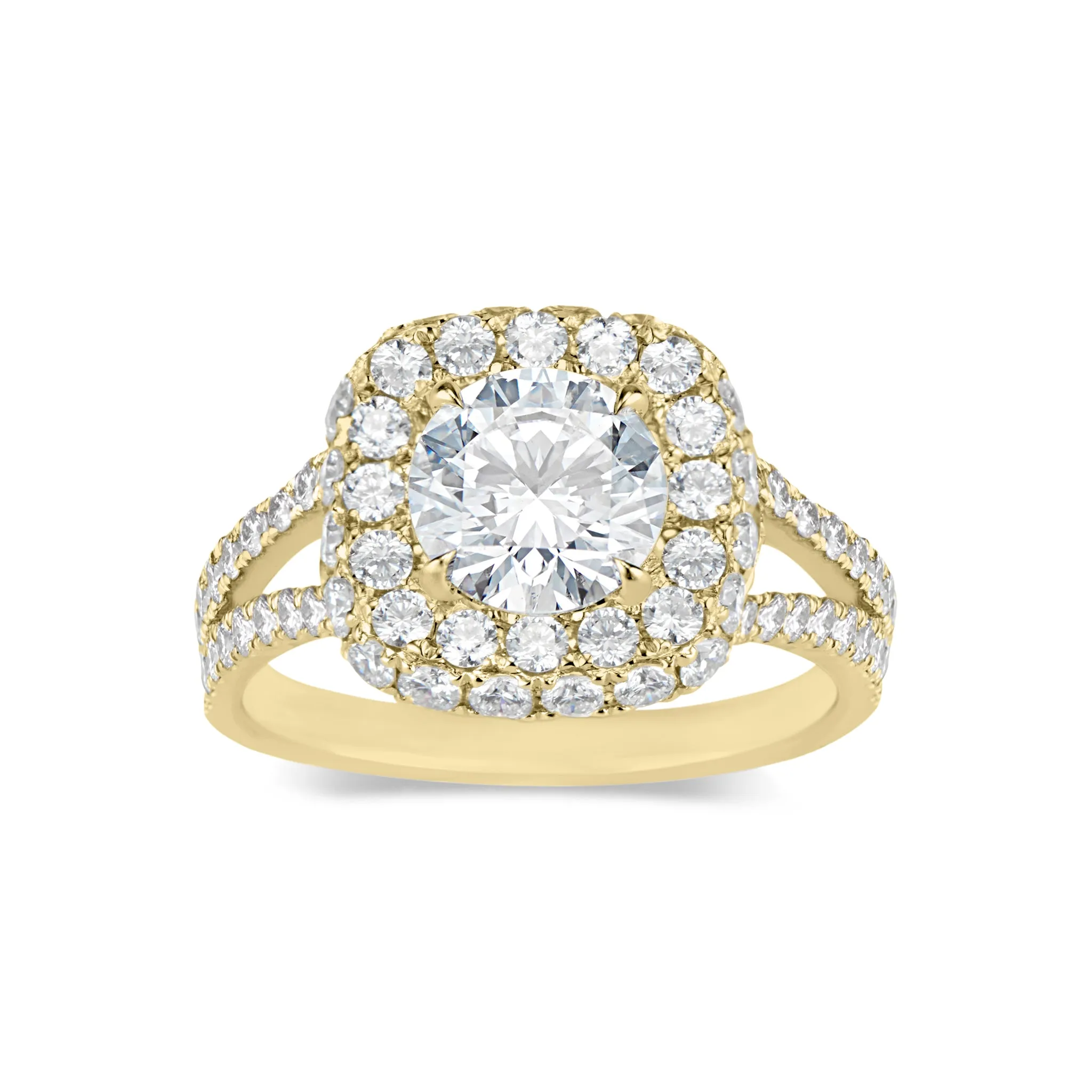 Cushion Double Edge Halo Diamond Engagement Ring with Split Shank