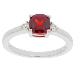 Cushion Red Garnet Sterling Silver Ring with Moissanite Accent