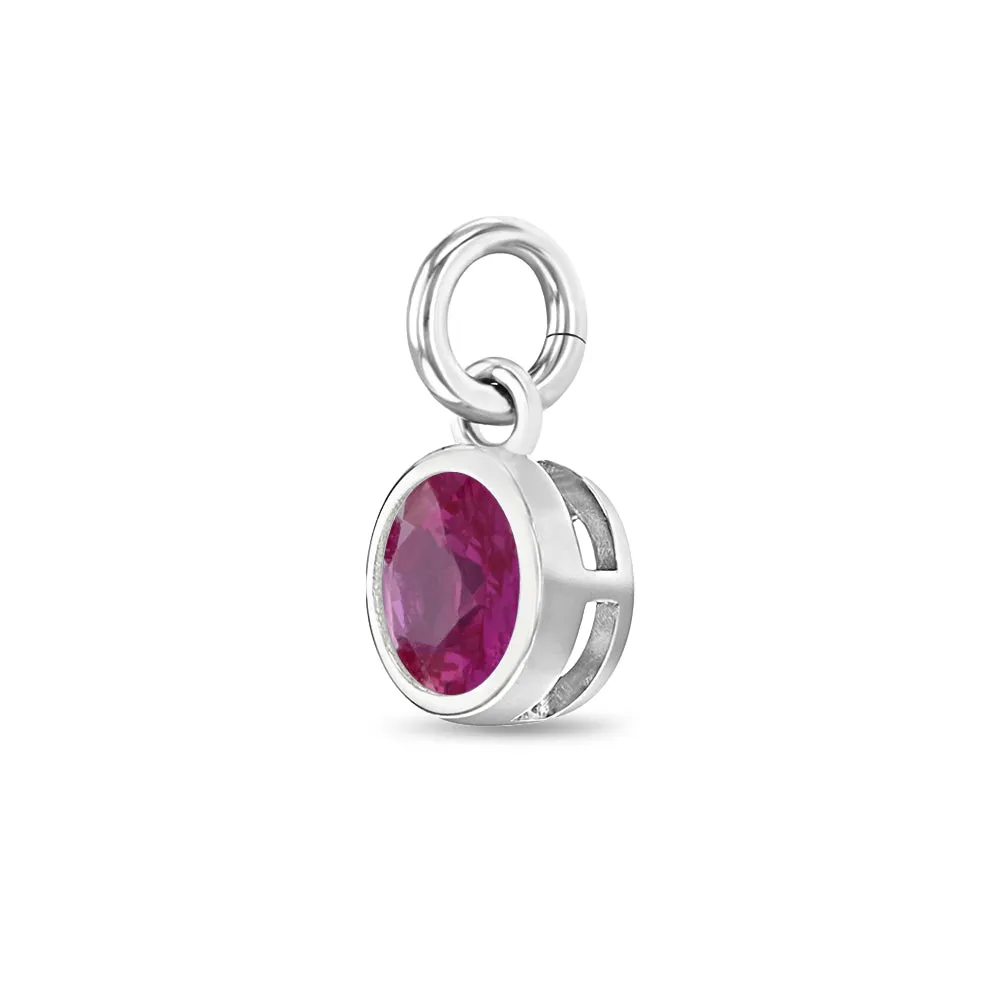 CZ Birthstone Charm July – Ruby Kids / Children's / Girls for Charm Bracelet - Sterling Silver