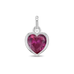 CZ Birthstone Heart Charm July – Ruby Kids / Children's / Girls for Charm Bracelet - Sterling Silver
