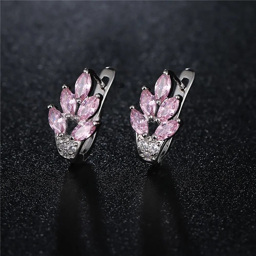 Dazzling Cubic Zircon Leaf Hoop Earrings