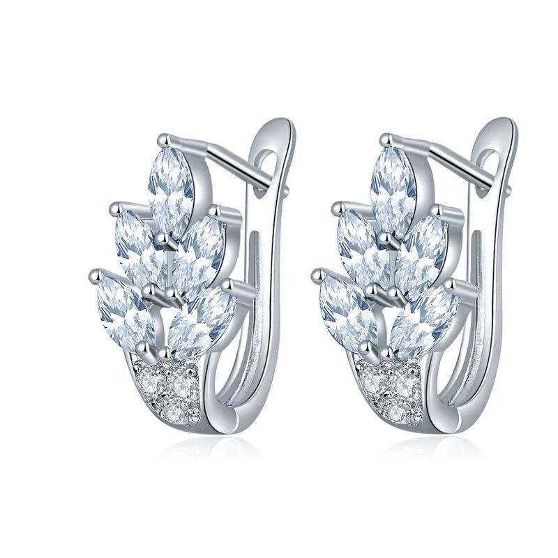 Dazzling Cubic Zircon Leaf Hoop Earrings