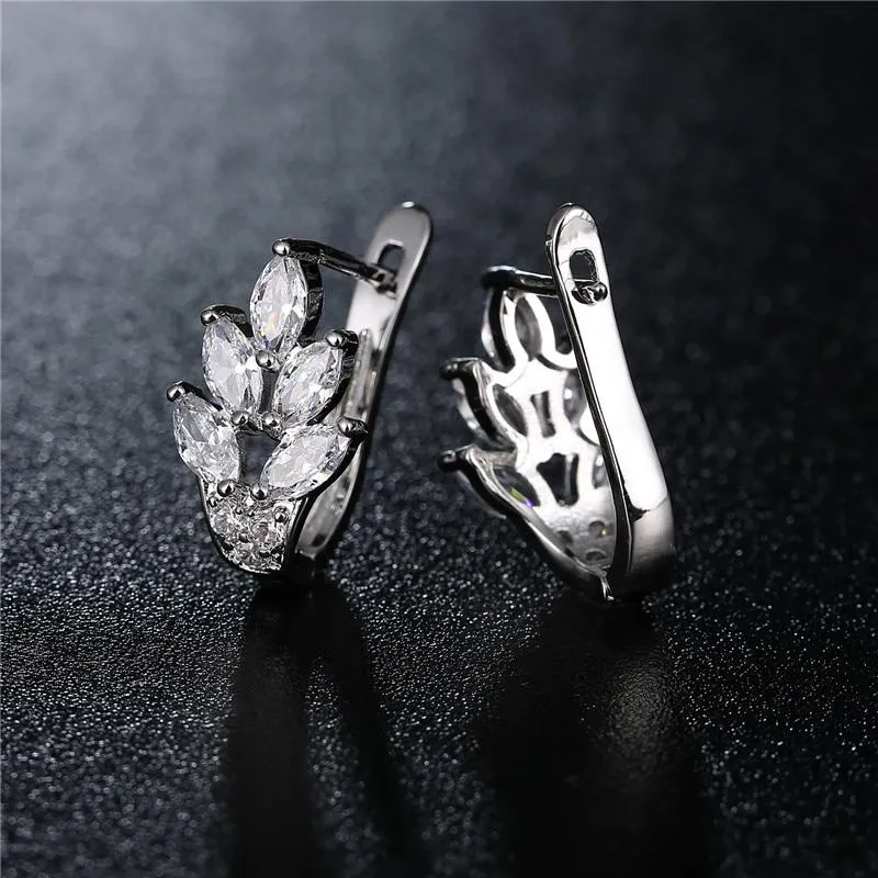 Dazzling Cubic Zircon Leaf Hoop Earrings