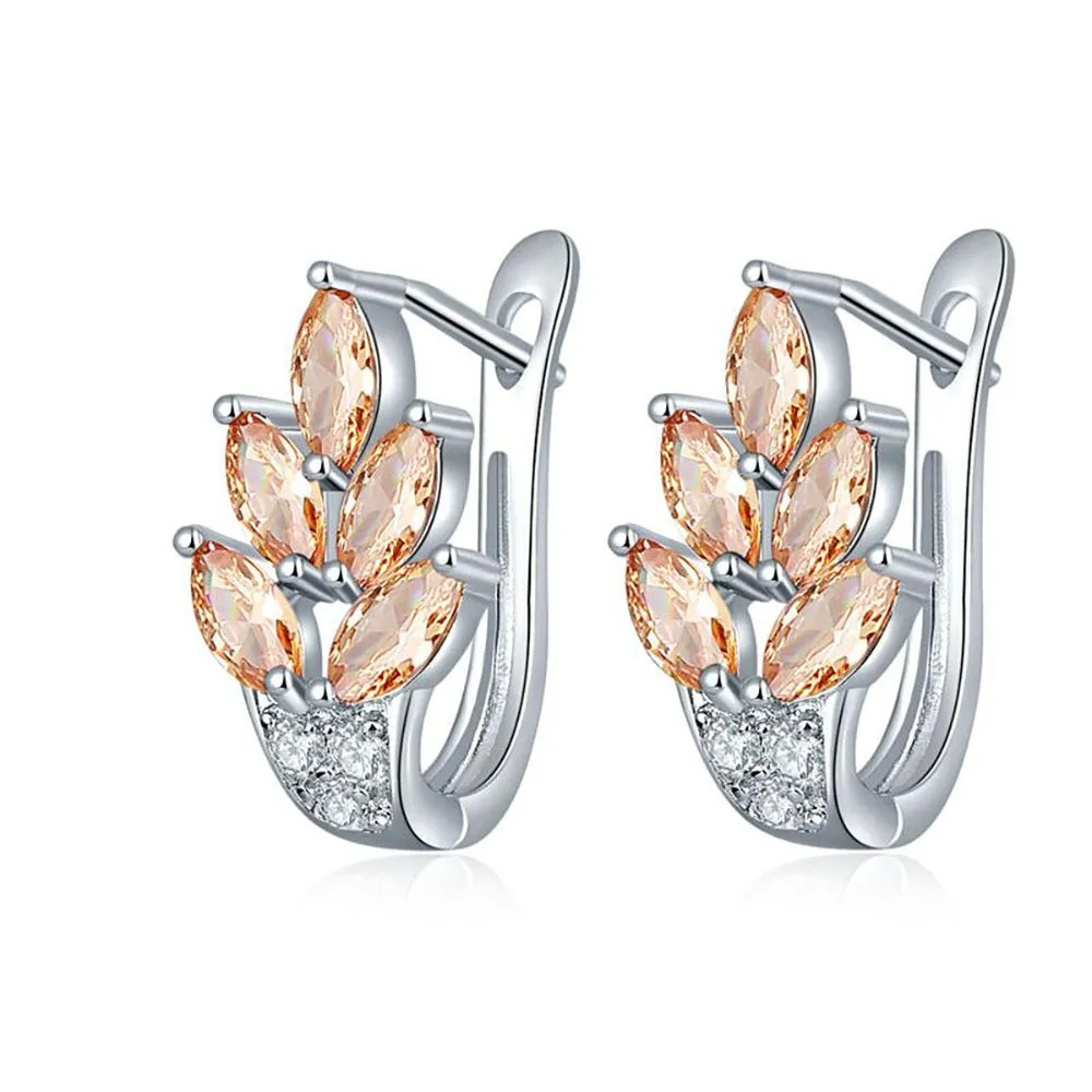 Dazzling Cubic Zircon Leaf Hoop Earrings