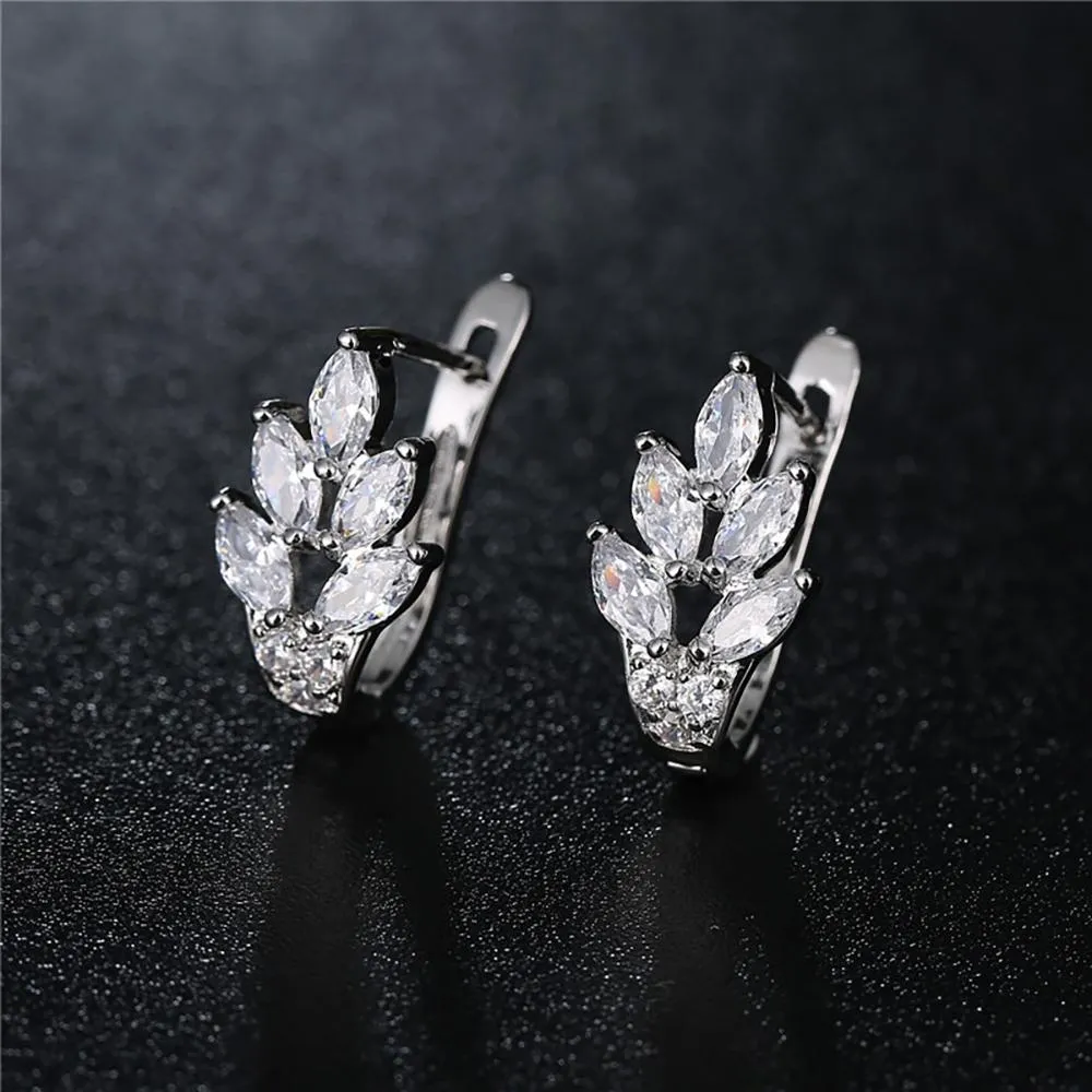 Dazzling Cubic Zircon Leaf Hoop Earrings