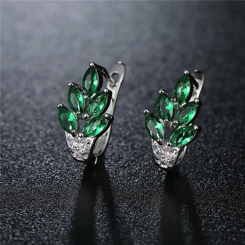 Dazzling Cubic Zircon Leaf Hoop Earrings
