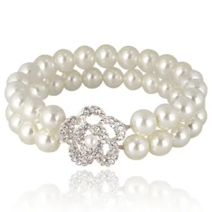 Delphine Pearl and Crystal Flower Bracelet