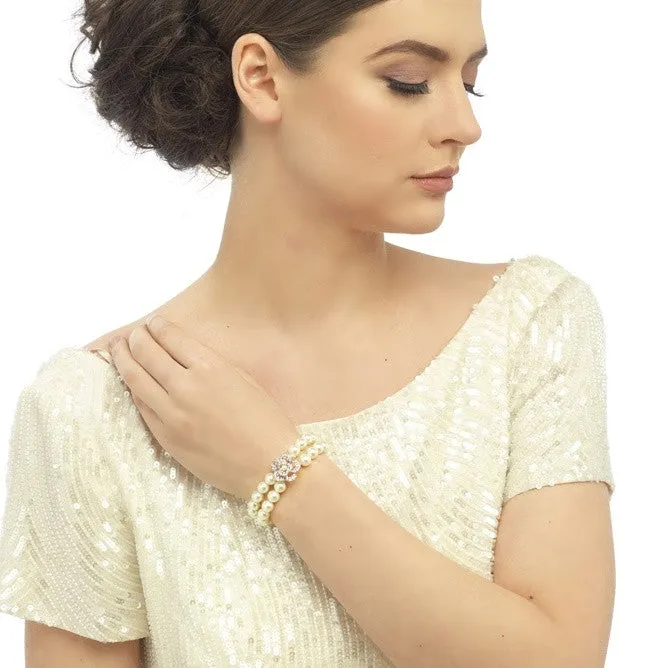 Delphine Pearl and Crystal Flower Bracelet
